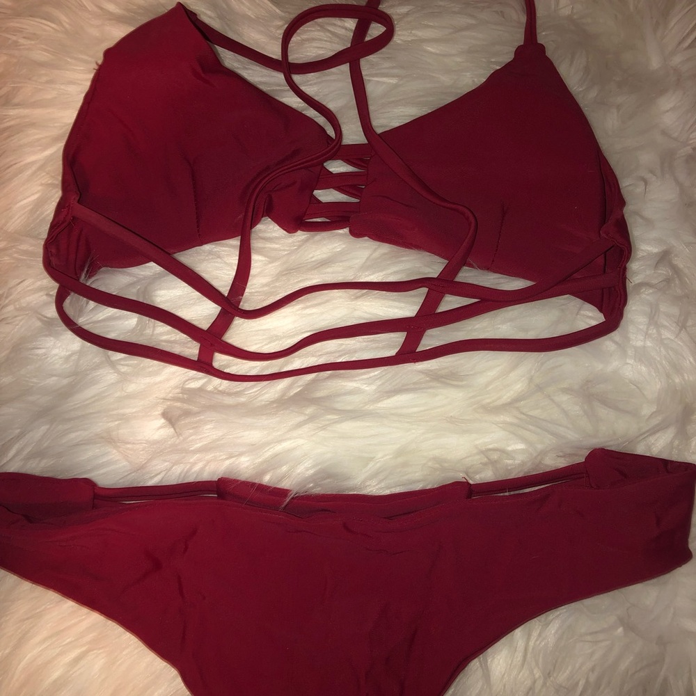 Red strappy bikini